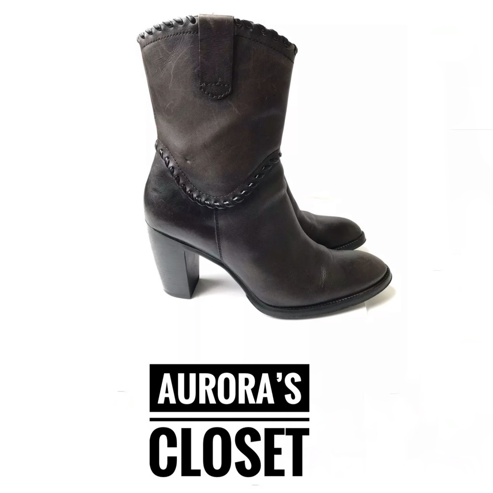 Paola Ferri 10 Brown Leather Cowboy Boots Whipstich Mid Calf EU 40